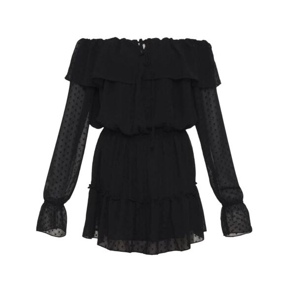 Rumored Senorita Mini Dress SMALL Black Ruffles Bohemian Sheer NWT Danty Flirty - Picture 3 of 8